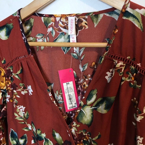 NEW Xhilaration Long Sleeve Floral Dress Rust XS - Picture 6 of 7